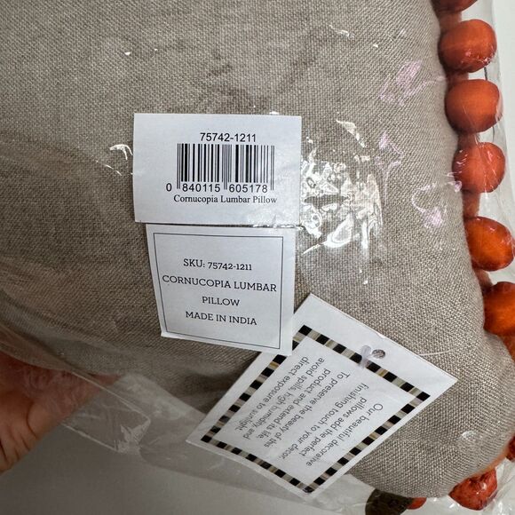 MacKenzie-Childs Cornucopia Beaded Embroidered Throw Pillow NWT Fall Decor 20x14 - Picture 10 of 13
